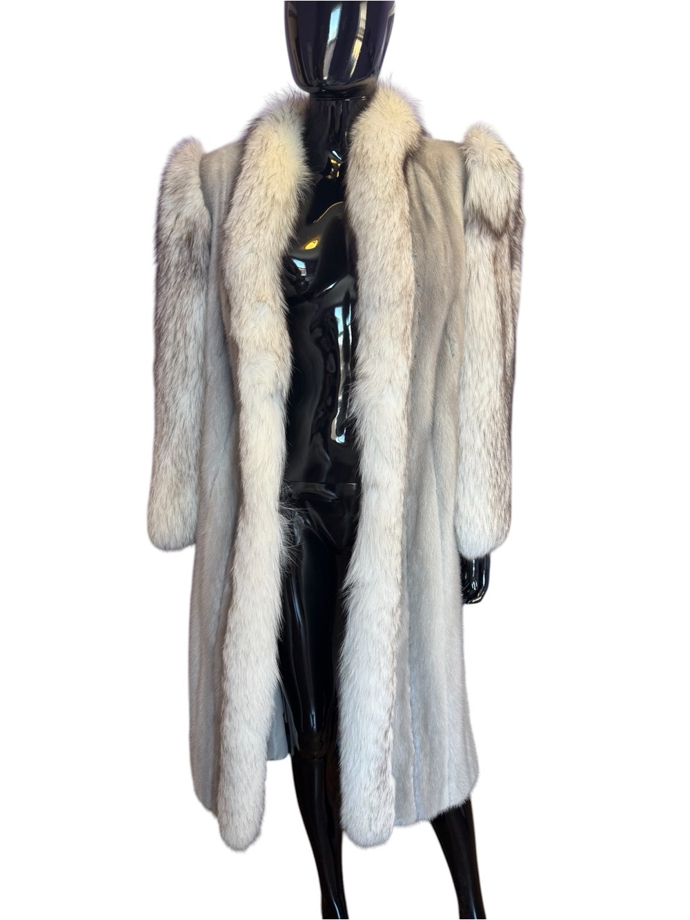 Luxury Women's Long silver sapphire blue fox Fur Coat - Light Gray - Picture 7 of 17